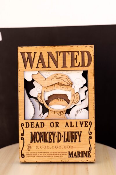 Foto del mini cartel de "Se busca" del anime Monkey D. Luffy de Mokuren, tienda otaku Málaga.