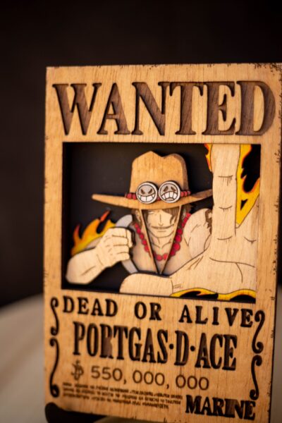Mini cartel de "Se busca" Portgas D. Ace hecho a mano por Mokuren, expertos decoración personalizada