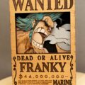 Foto del cartel "Se busca" del anime Franky hecho a mano con madera de pino por Mokuren.