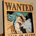 Foto del cartel "Se busca" del anime Franky hecho a mano con madera de pino por Mokuren.